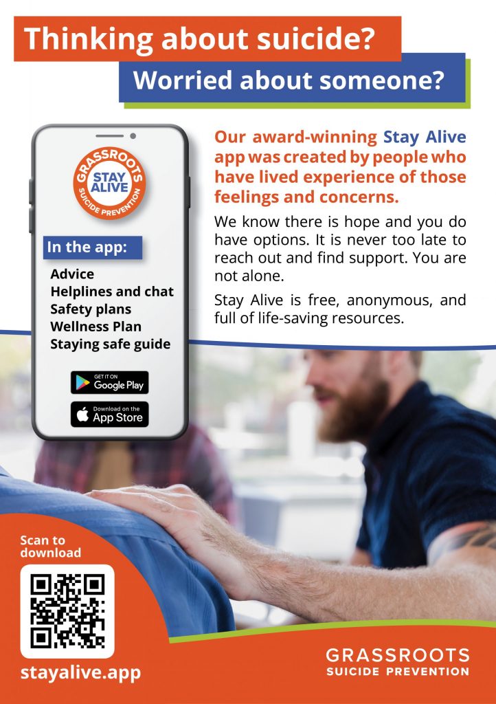 Thinking about suicide? Worried about someone? Our award-winning Stay Alive app was created by people who have lived experience of those feelings and concerns.